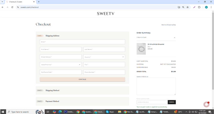 A screenshot of Sweetv checkout page of working coupon code 