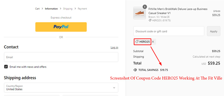 A screenshot of the fit ville's checkout page showing a working coupon code