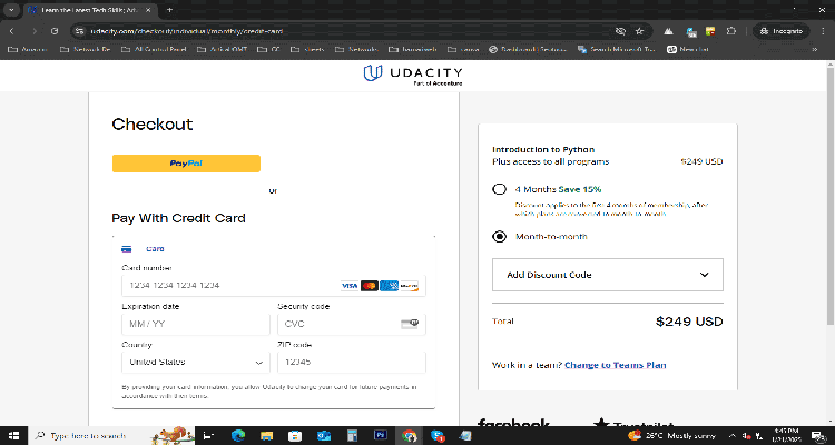 A screenshot of udacity checkout page with a working discount code