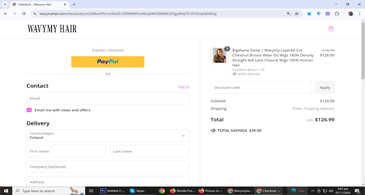 A screenshot of Wavymyhair checkout page of working coupon code 