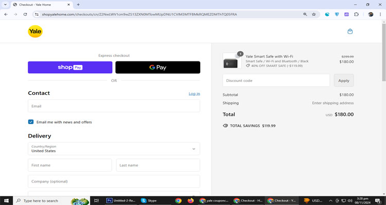A screenshot of Yale checkout page of working coupon code 
