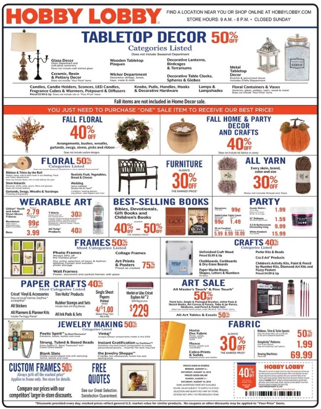 hobby lobby weekly ad with coupon